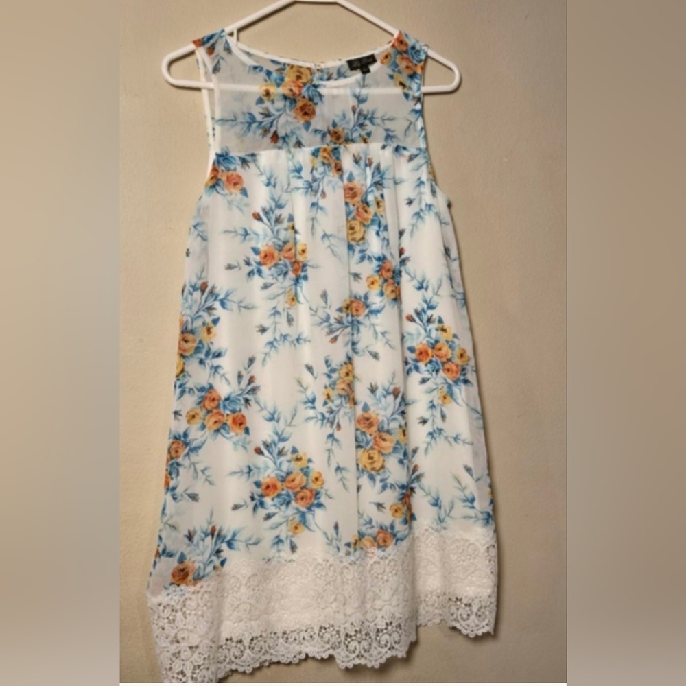 Women's Lily Rose Floral White Orange Blue Sleeveless Dress S - Picture 6 of 6